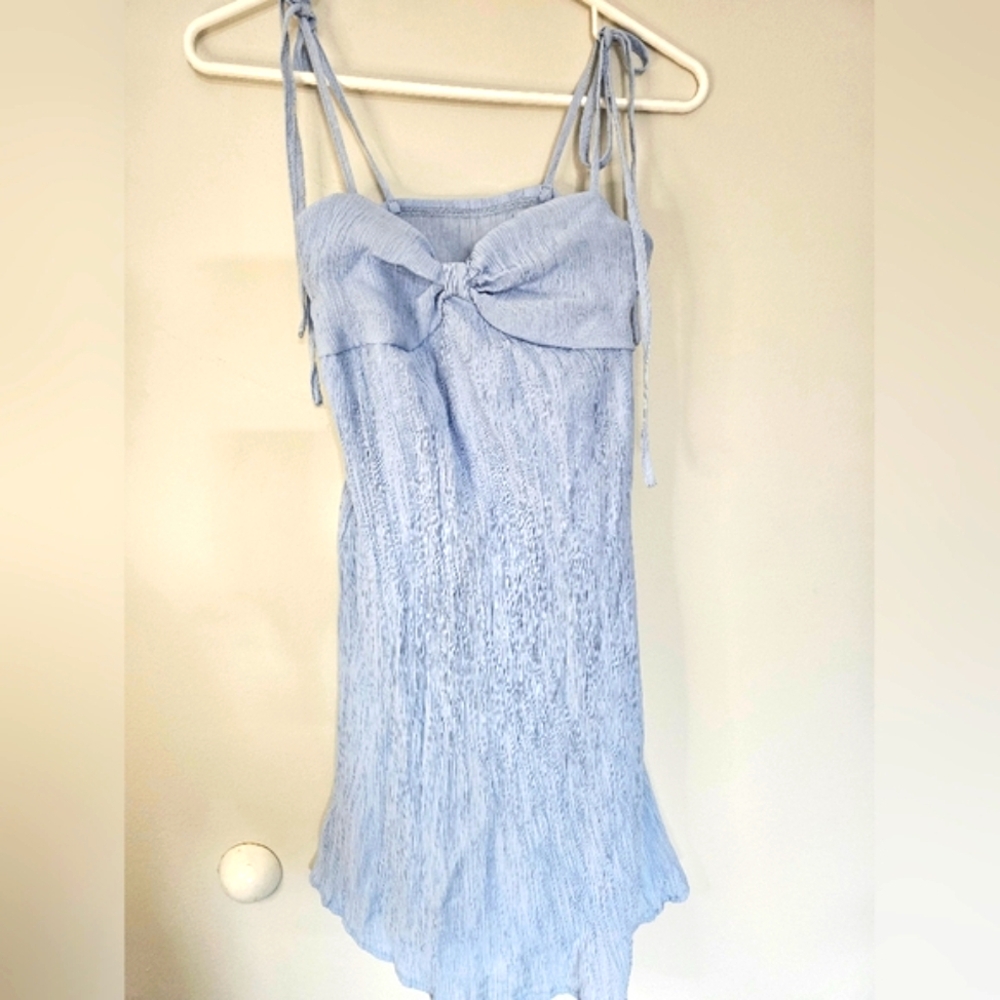 SHEIN Sky Blue Sundress w/ Zipper and Tie Shoulder Straps Women's Sz XS (2)